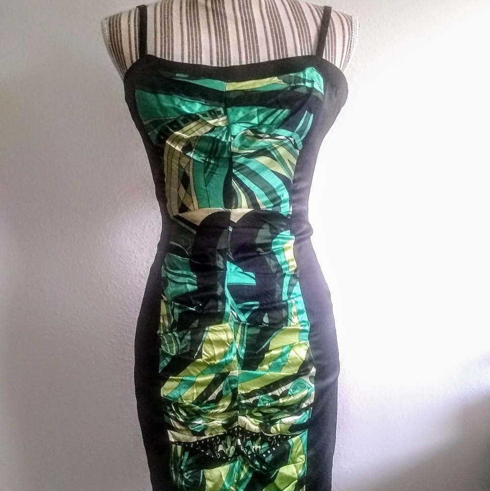 BEBE green black above knee dress